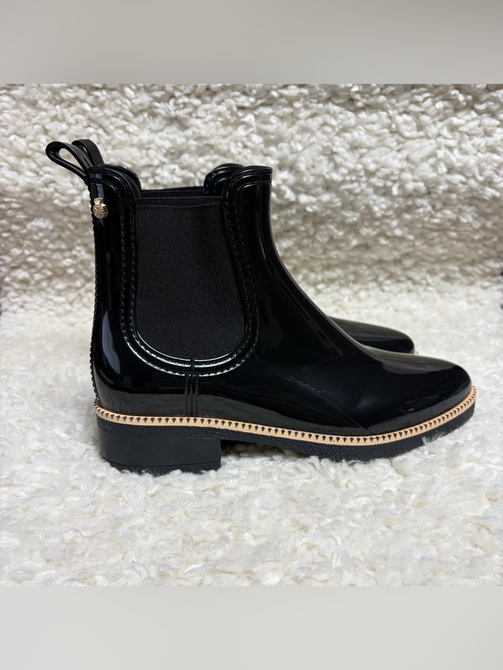 Lemon Jelly Ava Chelsea rain boots black gloss 10